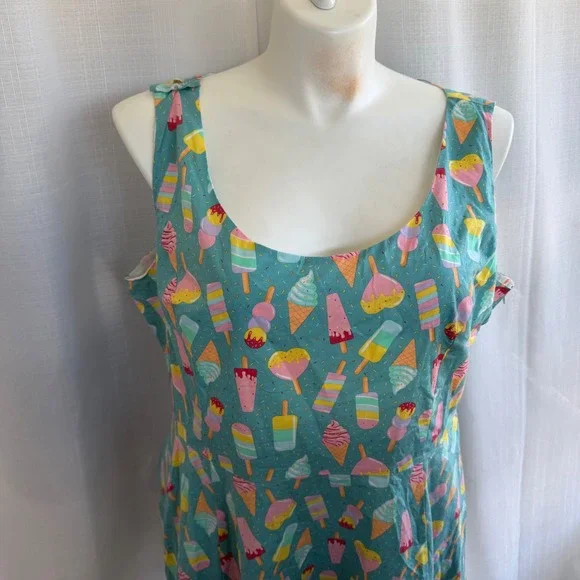 Royal Monk Ice Cream Print Dress 3XL Retro Novelty Summer Twee - Picture 2 of 7